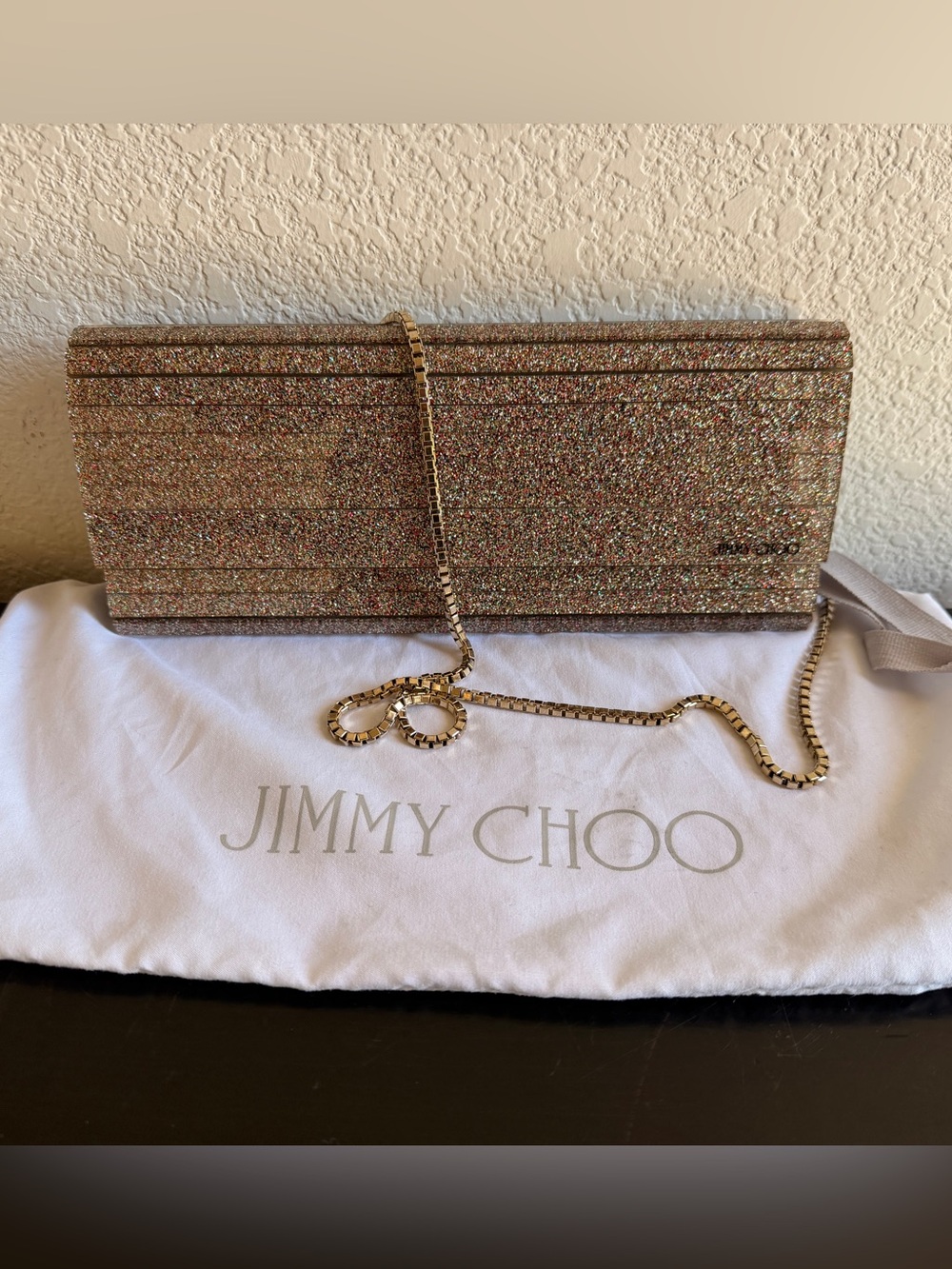 Jimmy Choo Degrade Glitter Acrylic Clutch with optional shoulder chain